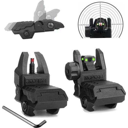 Tactical Foldable Fiber Sights Back Up Sight Fiber Optics Sight Flip-up Front and Rear Sights for 20mm Picatinny Weaver Rails