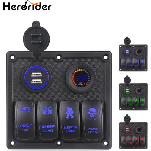 Universal Auto ATV Marine Boat 4 Gang Circuit Blue LED Rocker Panel Switch Waterproof Switches Controls