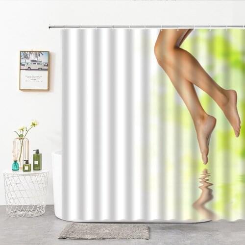 Waterproof Shower Curtain Printed Bathroom Curtain Polyester Cloth Bath Curtain For Bathroom Decor Barefoot Woman On The Water