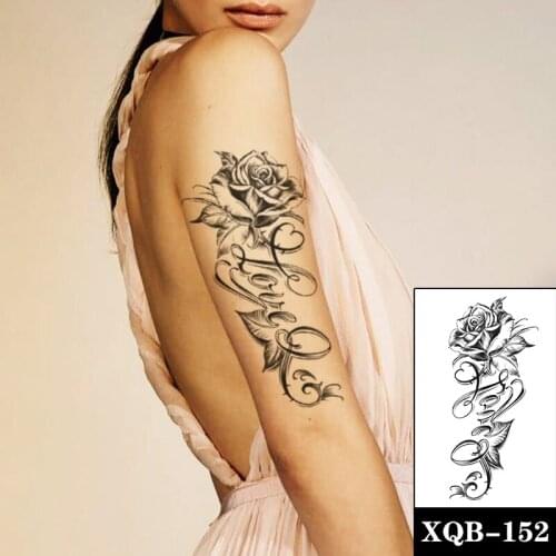 Temporary Tattoo Stickers Sexy Rose Flowers Love Letter Leaves Fake Tattoos Waterproof Tatoos Leg Arm Large Size for Women Girl