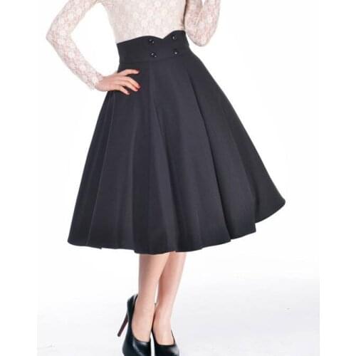 20- vintage 50s Audrey Hepburn circle swing button up skirt in black red rockabilly faldas pinup saia plus size skirts jupe