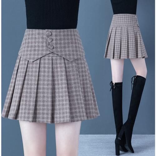 Woolen A-line skirt skirt spring and autumn high waist slim womens hip skirt versatile pleated skirt mature skirt black skirt
