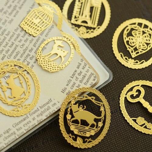10pcs/Lot Gold leaf metal bookmarks for book marker holder Vintage marcadores de livro office supply material School