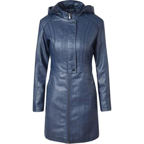 2020 new womens hooded jacket women PU leather Female leather jackets long female leather coat motorcycle clothing autumn winte