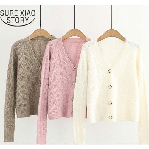 Autumn Vintage White Elegant Sweaters Twist Loose Short Solid Casual Sweaters Winter Gentle Knitted Women Cardigans Jacket 11732