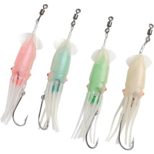 Dr.Fish Soft Fishing Lure Squid Trolling Saltwater LED Flash Light Night Fishing Tackle Octopus Baits Marlin Tuna