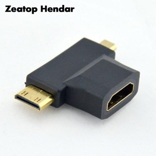 1Pcs 3 in 1 HDMI Female to Micro HDMI Male to Mini HDMI Male Adapter Connecter