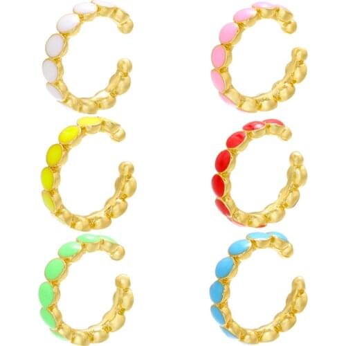 1PCS Dripping Oil Metal Copper Zircon Enamel Round Ear Clip For Women, Fashion Summer Jewelry Best Gift