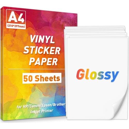 10/50 Sheets A4 Paper Glossy Vinyl Adhesive Paper Sticker Label Printable for Epson Canon HP Inkjet Printer DIY Gift Packing