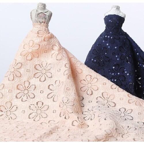 5yards Lace Fabric White sequins Nylon/Cotton Flower Embroidery Wedding Fabric 51.18" width non stretch