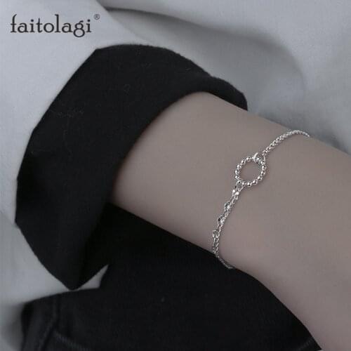 Stitching Interlocking Chain Bracelet Silver Color Circle Geometric Double Layer Bangle Bracelets For Women Charm Jewelry Gift