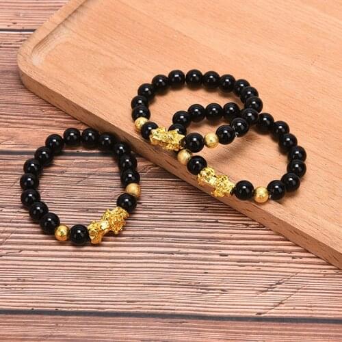 Unisex Feng Shui Obsidian Stone Beads Bracelet Men Women Wristband Pixiu Wealth And Good Luck Women Bracelet