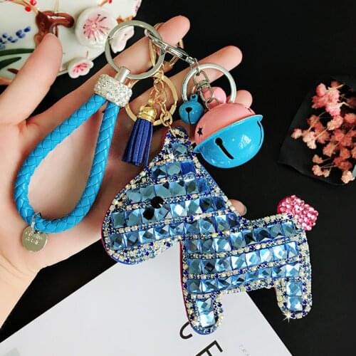 Horse Pony Animal Crystal Key Chain Rhinestone Strass Keychain For Girl Women Leather Trinket Sparkle Metal Key Ring Bag Charm