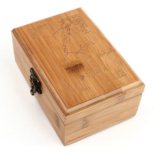 Customized wooden casket box Natural BambooWith Lid Golden Lock Postcard Home Organizer Handmade Craft Jewelry Case Wedding Gift