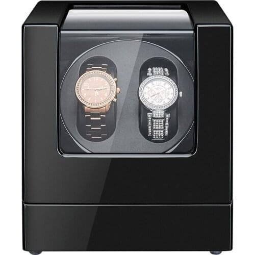 Double Watch Winder Wooden Automatic Watch Winder Box for 2 Watches with Mabuchi Motor and Dual Power Supply