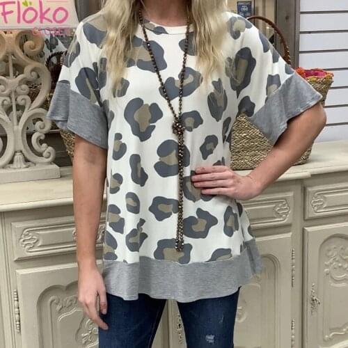Flokocloset Leopard Print O-Neck Short Sleeve T-Shirt Casual Soft Tops Tee Shirts Female Harajuku Mujer Camisetas Loose Tops