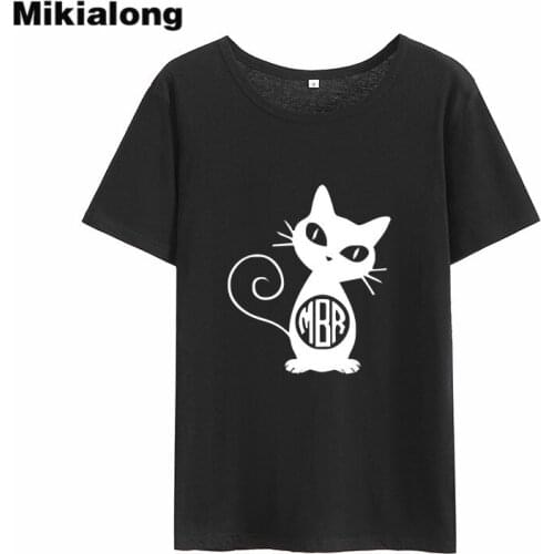 Mikialong Cartoon Cat Graphic Short Sleeve T-shirt Women 2018 Kawaii O-neck Cotton Camiseta Feminina Tumblr Women Tshirt Top
