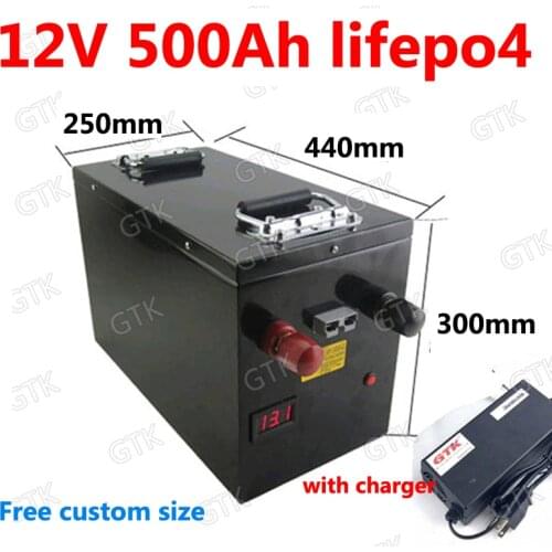 GTK 12.8V 12V 500AH Lifepo4 battery deep cycle for 3000W AGV golf cart EV Solar Storage backup power boat inverter +20A charger