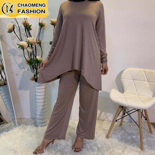 Eid Mubarak Abaya Dubai Tops And Pants Set Muslim Women Turkey Elegant Hijab Dress Islam Clothing Moroccan Fashion Ensembles