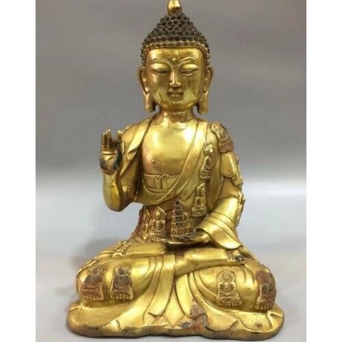 China Antique Brass gold plating Sculpture Shakyamuni Buddha statue