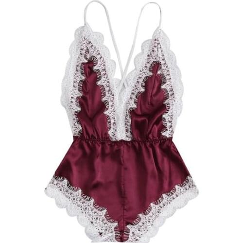 Sexy Lingerie Summer Lace Bodysuit Women Embroidery Deep V Neck Sexy Bodysuit Dot Patchwork Jumpsuit Overalls For Femlae