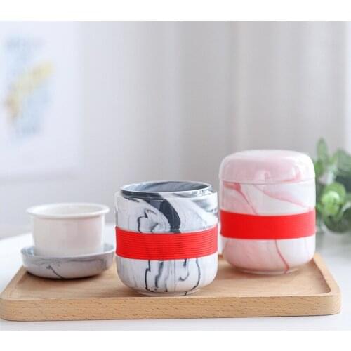 Small Marble Cup with Infuser and Lid Coffee Mug Ceramic Water Flower Tea Filter Cup Pink Gray 250ml