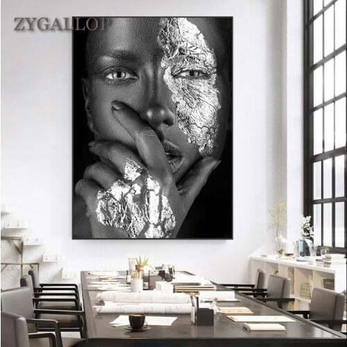 Masked African Woman Canvas Painting Golden Black Women Posters and Prints Modern Luxury Wall Art Pictures for Living Room Decor