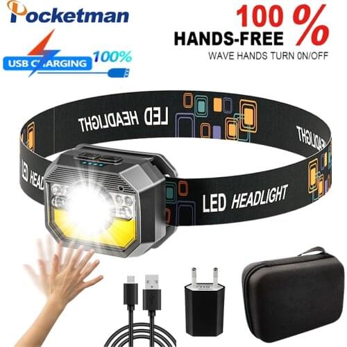 50000Lm Body Motion Sensor LED Headlamp USB Rechargeable Headlight With Battery Camping Lantern Head Light White/Red/Blue Light