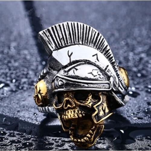 Mens New Retro Samurai Helmet Skull Ring Punk Ring Rock Motorcycle Jewelry Ring Gift
