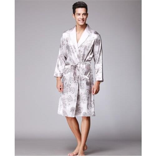 Mens Silk Bath Robe Male Print Sleepwear Satin Pajamas Long kimono Dressing Gown Bathrobe For Men Plus Size 3XL