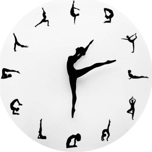 Yoga Postures Wall Clock Yoga Art Studio Decor ClockGYM Fitness Flexible Girl Wall Clock With Yoga Poses Yoga Gift For Women