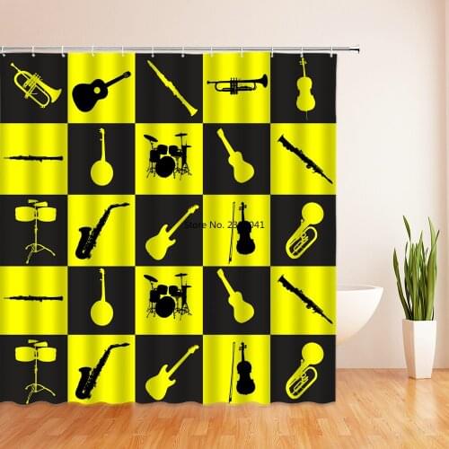 2021 New Music guitar High Quality Shower Curtains Bathroom Waterproof Printing Polyester Fabric Bath Curtain Home Decorations
