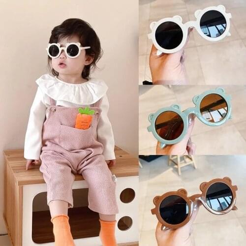 2021 New Kid Sunglasses Cute Cartoon Bear Shape Girls Boys Children Sun Glasses Round Street Beat Eyeglasses Lovely Baby Eyewear