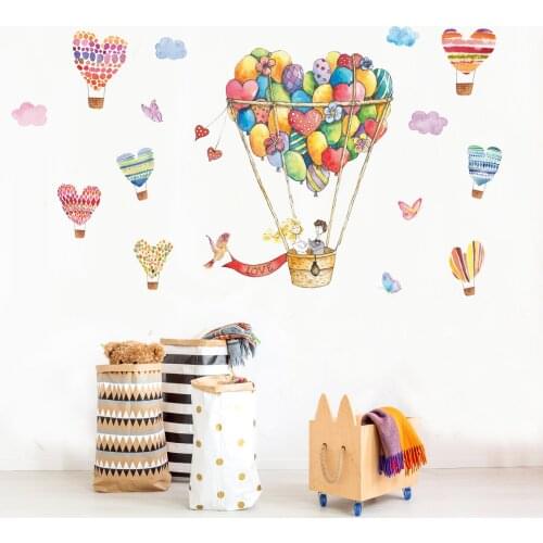 Movable Wall Stickers Bedroom Background Decor Heart Colorful Hot Balloon Wall Sticker Living Room Home Decoration Accessories