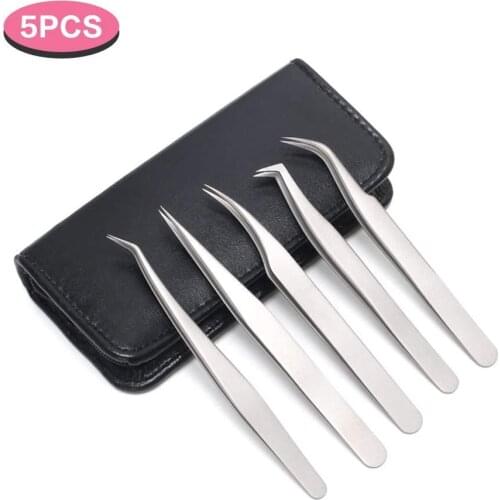 5PCS/Set Eyelash Extension Tweezers Lash Applicator Tool Stainless Curved Straight For Eyelash false Clip Makeup Nail Art Tool