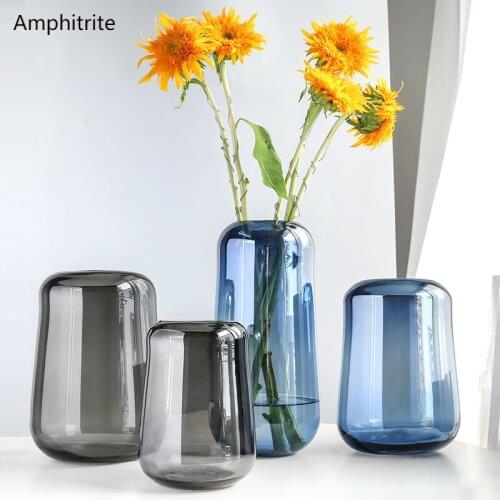 Nordic Thick Glass Vase European Decoration Modern Living Room Transparent Flower Vase Hydroponic Decorating Table Terrarium