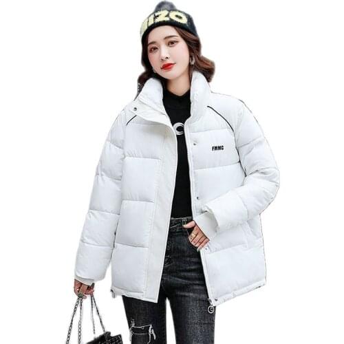 Women Winter Stand Collar Windproof Big Pocket Short Warm Bubble Coat Puffer Jacket Cotton Padded Parkas Outwear Overcoat