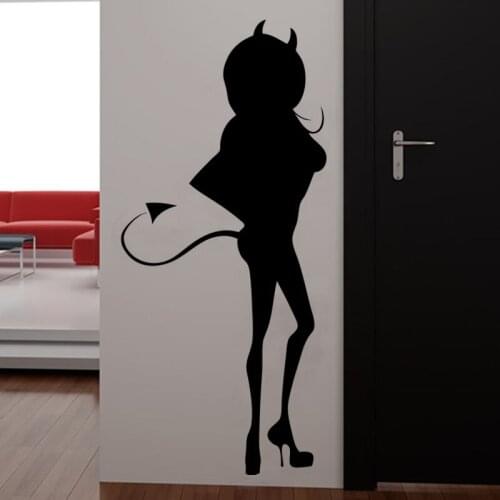 Promotion Sexy Female Devil Wall Sticker Black PVC Waterproof Halloween Home Decor Art Wall Decal