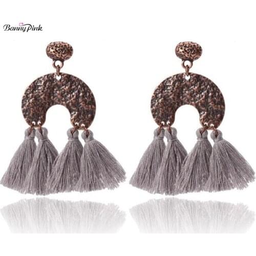 Banny Pink Bohemia layer Tassel Earrings For Women Ethnic Geo Alloy long Pendant Post Earrings Fashion Jewelry Pendientes Bijoux