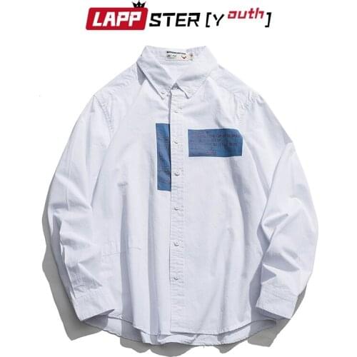 LAPPSTER Men Harajuku Korean Style Shirts 2021 Streetwear Vintage Casual Long Sleeve Shirts Casual Hip Hop Designer Shirts INS
