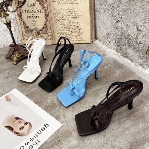 2021 Spring/Summer Candy Color Strap Mid-heel Sandals Fashion Square Toe High Heel Flip-Flop Sandals In Sizes 35 To 42