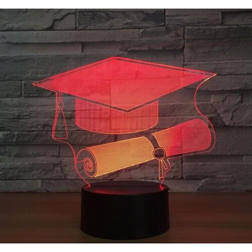Touch Switch Doctor Cap 3D Light LED Nightlight Lamp 7 Color Changing USB Table Desk Lamp as Memorial Gift For Graduate Student