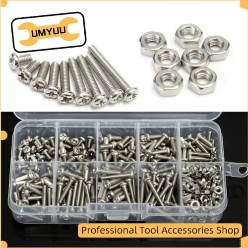 UMYUU 340pcs M3 Screws Nuts Bolts DIN7985 Stainless Steel Hex Screw Nuts Bolt Cap Socket Assortment Set
