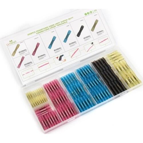 5Sizes Thicken Waterproof Heat Shrink Terminal 200PCS Shrinkable Terminators Set Assortment Electrical Wire Butt Crimp Connector