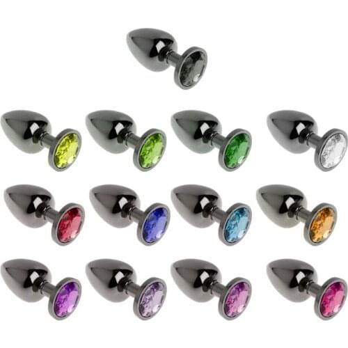 1pc Funny Plug Anal Butt Plug Aluminum Alloy Butt Plated Rhinestone Suction Cup Stopper Adult Sex Toy 3 Size Random color