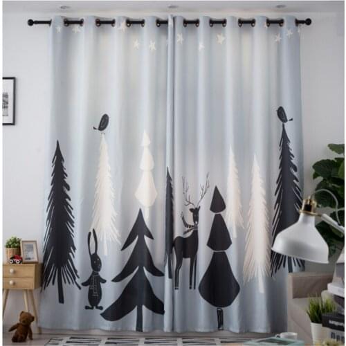 Cartoon bird tree curtains printing custom childrens room curtains modern and simple personality boys and girls room