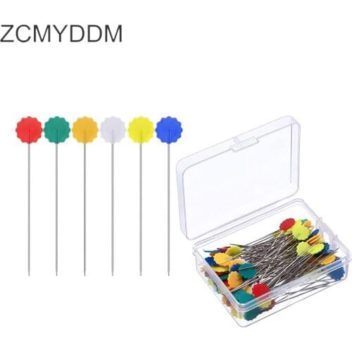 ZCMYDDM 100Pcs/Box Patchwork Needle Craft Flower Button Head Pins for Multi-Color Decoration DIY Sewing Accessories