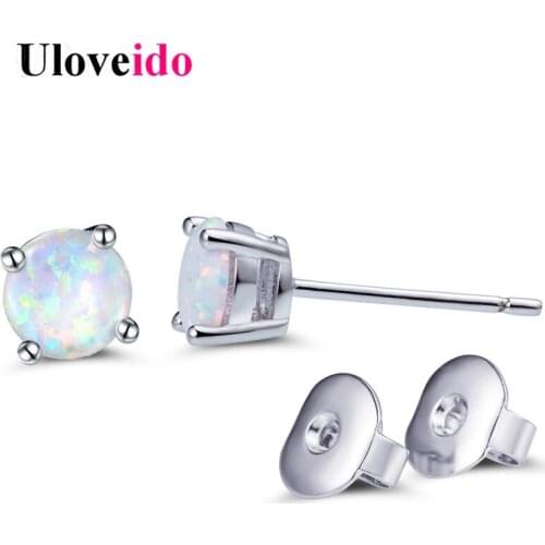 Uloveido 6mm Multicolor Fire Opal Crystal Earrings for Women Stud Earring with Stone Womens Earings Fashion Jewelry 5% ER077