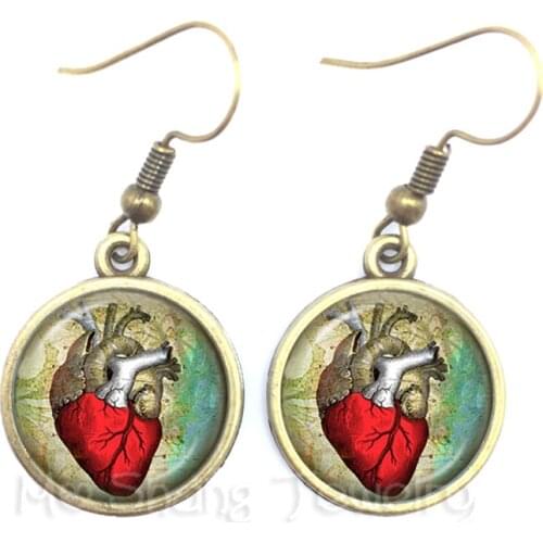 Human Anatomy Organ Glass Cabochon Earrings For Women Science Medical Punk Brain Eye Jewelry Creative Gift