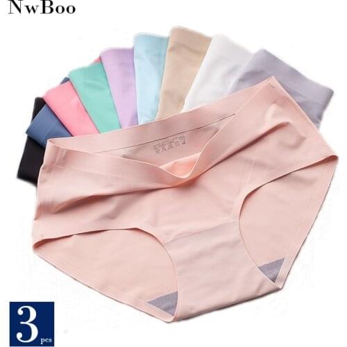 Nwboo 3pcs/Pack Silk Satin Seamless Panties For Women Sexy Lingere Plus Size Sets Shorts Briefs Free Shipping